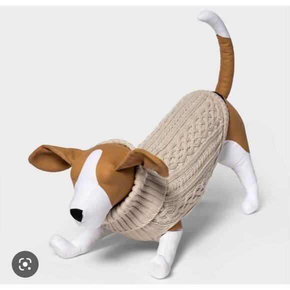 NEW Dog PET SWEATER & HAT OUTFIT SET Medium Cream Knit Boots & Barkley 2pc Set - Picture 8 of 10